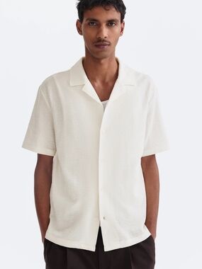 Zara Men's Short Sleeve Cream Button-Up Shirt